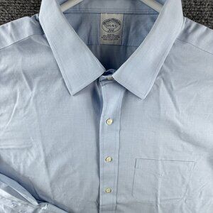 Brooks Brothers 17.5 4/5 Lastol Slim Stretch Blue Cotton Non-Iron Shirt Men